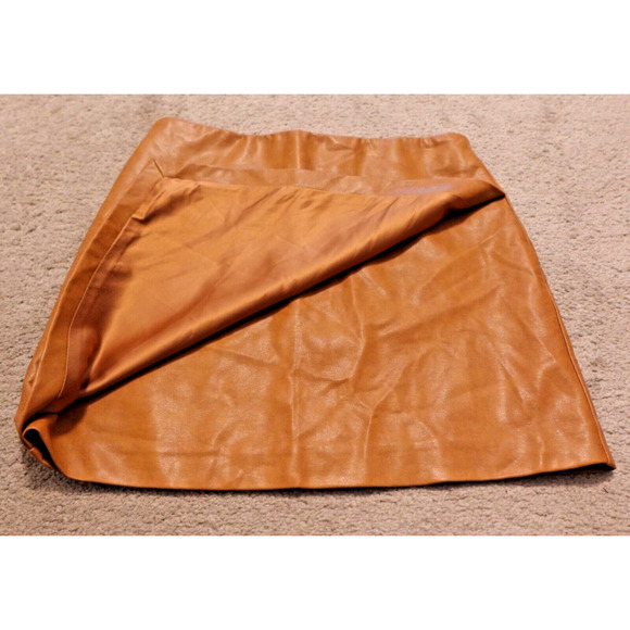 SKIES ARE BLUE Women Small Skirt Vegan Leather Mini Asymmetrical Brown - Picture 5 of 10